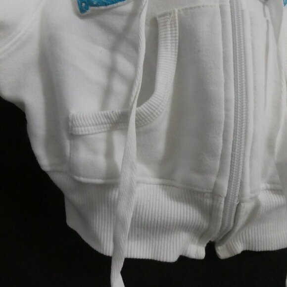 BEBE | small | White Cropped Blue Bebe Logo Hoodie | Zip Closure | Made In USA - Picture 8 of 16